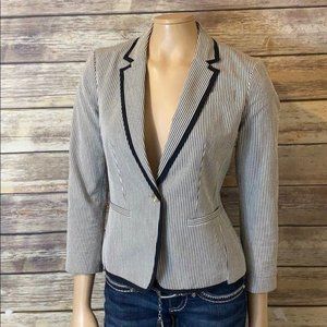 Ann Taylor LOFT Blazer Striped 2 Black White 3/4 Sleeve
